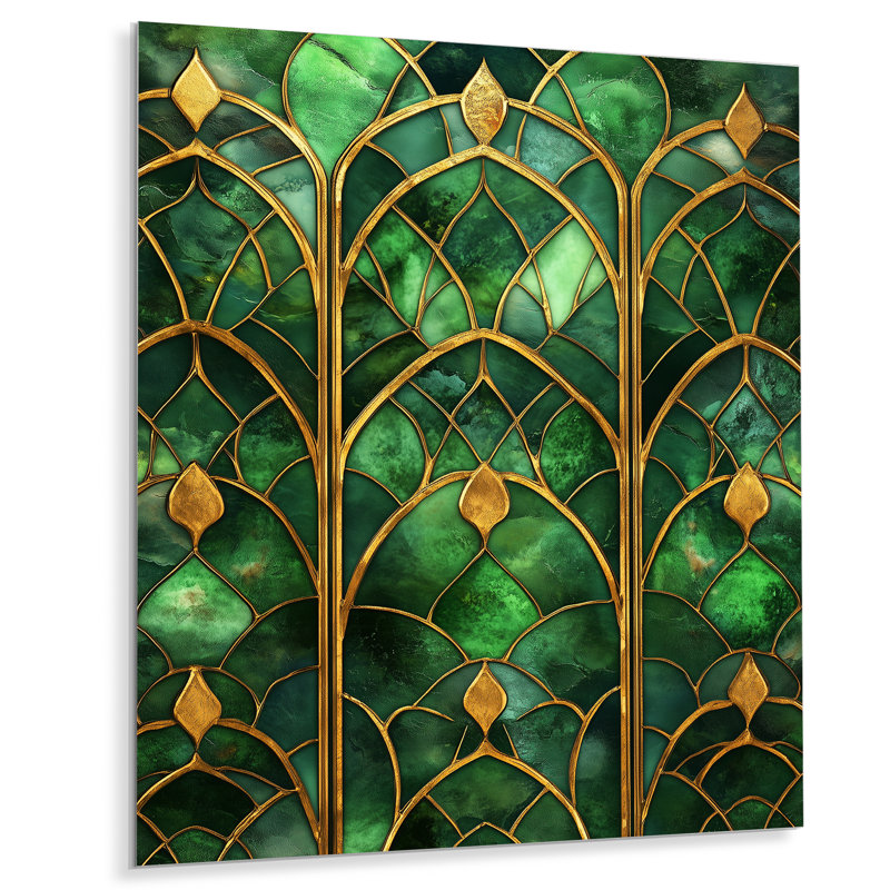 Émeraude en carrelage opulence - Art mural abstrait Art déco, reproduction d'art en métal, L 34 po x H 44 po