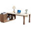 Bureau de direction en L avec armoire de rangement, bureau à domicile moderne avec tablettes et support pour unité centrale