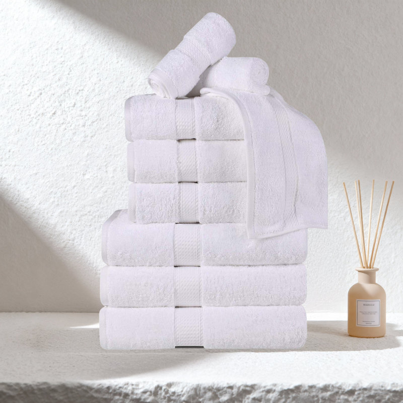 Egyptian Cotton Plush Heavyweight Absorbent 9 Piece Bathroom Towel Set, White