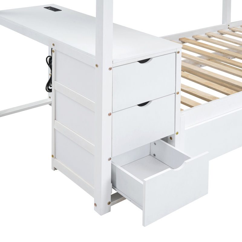 Lit superposé simple au-dessus de simple avec lit gigogne simple, rangement et bureau, Lit simple, Blanc