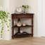 Table d'appoint de coin 33,8 po, table de bout à 3 niveaux avec pieds en bois massif pour le salon ou la chambre à coucher, espresso clair