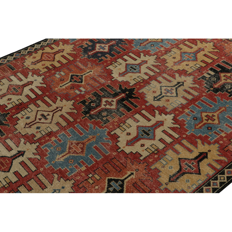 Distressed Homage Hand Knotted Wool Geometric Area Rug, Rectangle 9' x 12'
