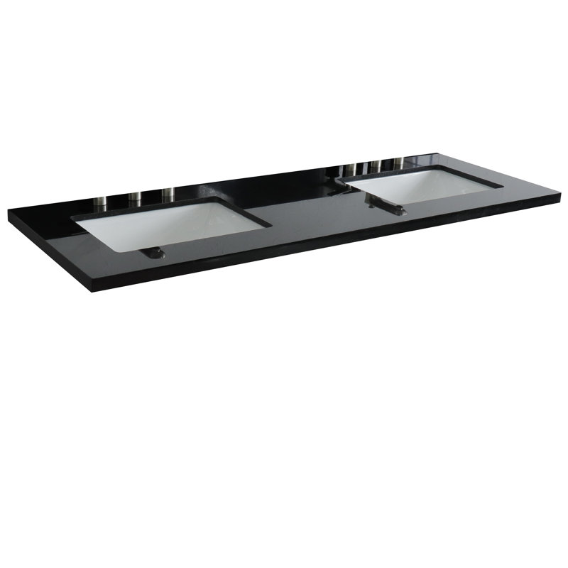 Plateau de meuble-lavabo double 61 "avec lavabo, Granite noir Galaxy