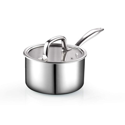 Cook N Home Stainless Steel Sauce Pan with Lid, 1.5 Quart 3-Ply Full Clad Small Kitchen Pot, Dishwasher & Oven Safe, Compatible All Cooktops
