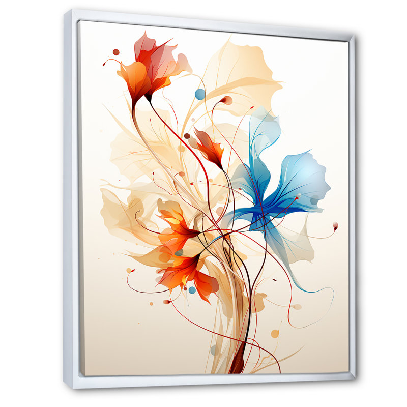 Aquarelle florale moderne en orange et bleu, H 20 po x l 12 po x P 1 po, Cadre flottant blanc