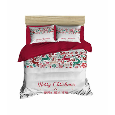 Ensemble de housse de couette réversible en microfibre rouge / blanc / vert Ingrid