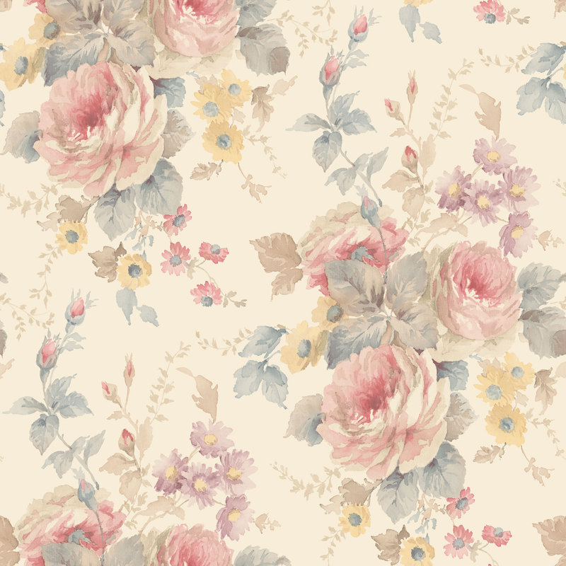 Sarahi 10m x 53cm Matte Wallpaper Roll, Cream/Pink
