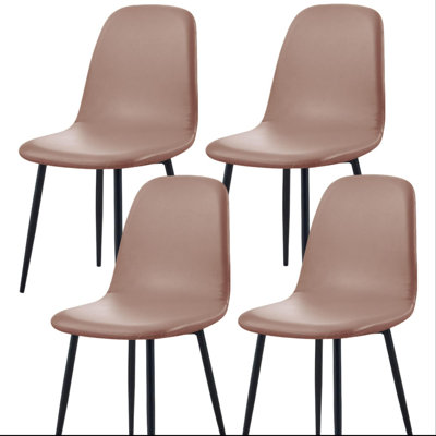 Housse de chaise de salle à manger imperméable moderne en cuir de polyuréthane de style Mid-Century, housses extensibles pour chaises de salle à manger Shell, chaises d'appoint sans accoudoirs, ensemble de 4 chaises (kaki)