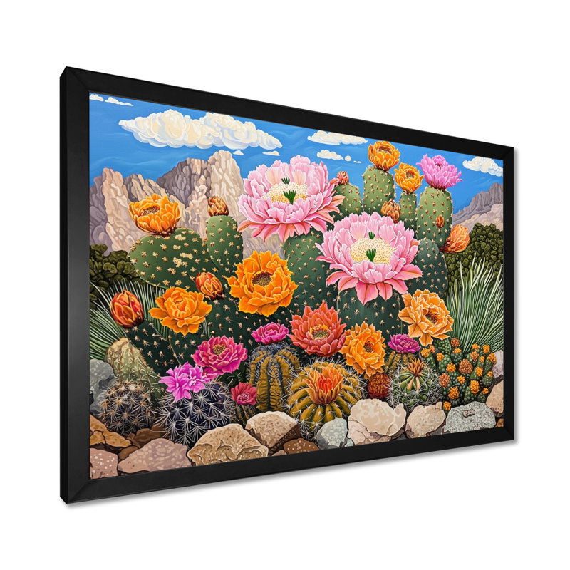 Cactus rose, cactus rose à Las Vegas II - impression de cactus floral, H 24 po x l 32 po, Noir