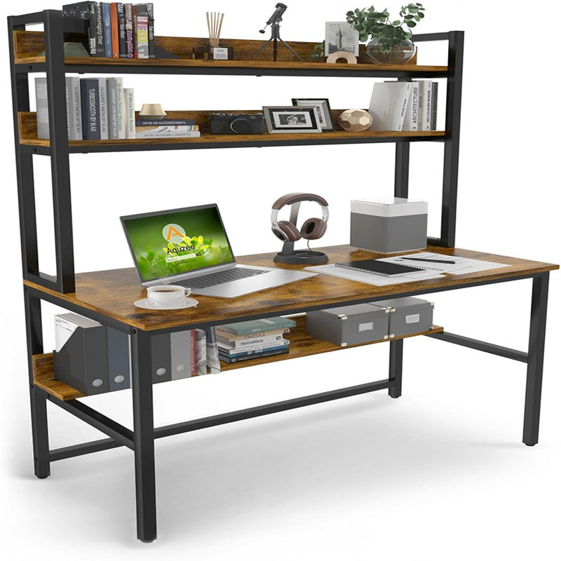 Computer Desk With Hutch, 47“w X 23.6" D Desk With Shelves, Tall Home Office Desk With Bookshelf, Metal Legs Study Table With Upper Storage