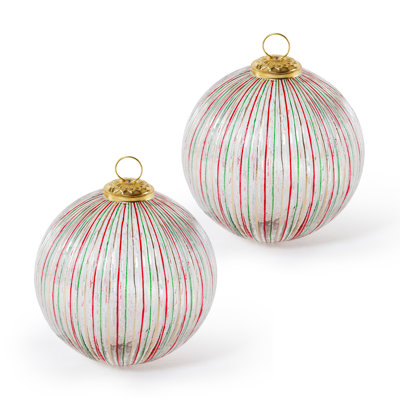 Boules de Noël en verre côtelé rouge et vert, ensemble de 2