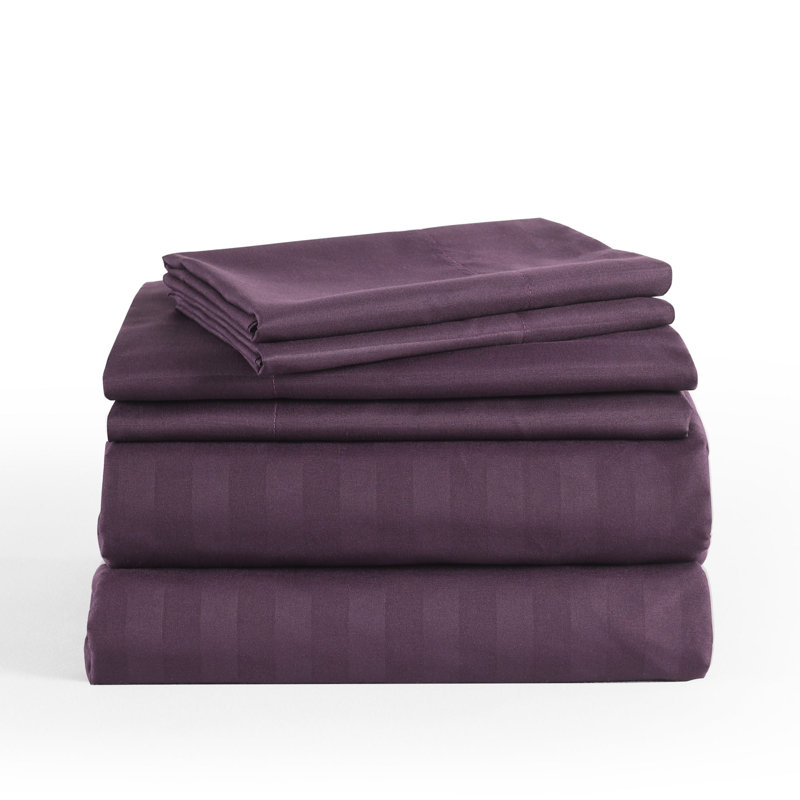 3/4 Pcs Luxury Striped Bed Sheets Set, Purple, Full Sheet Set with 2 Pillowcases