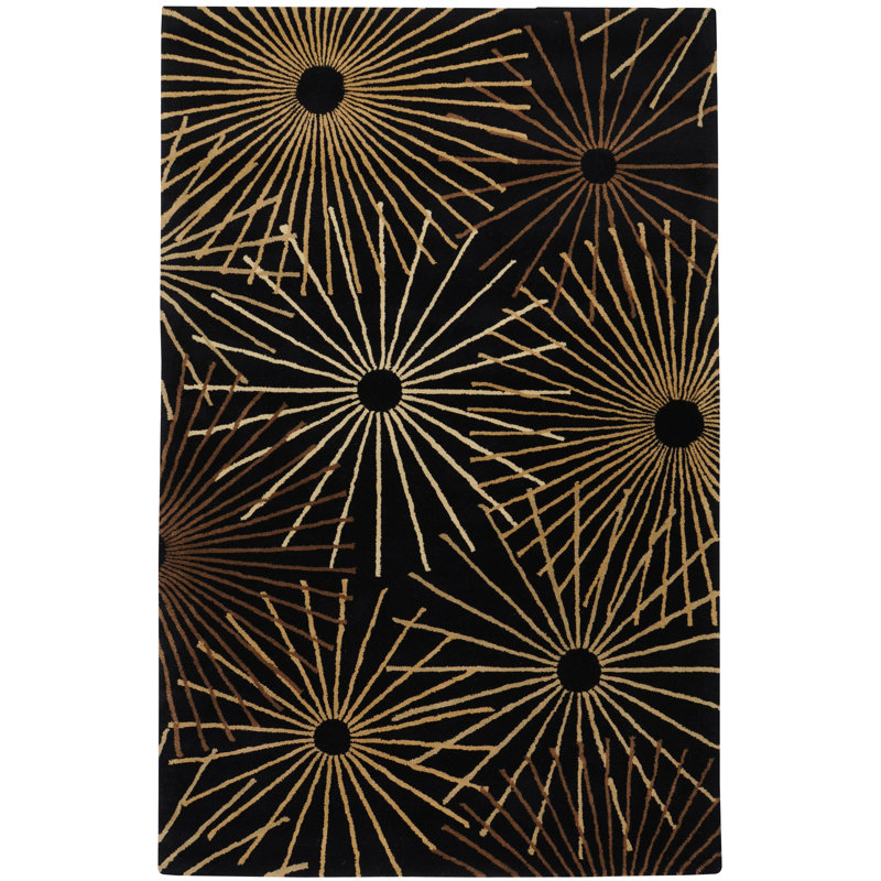 Tapis noir / brun foncé / kaki en laine touffeté à la main Deweese, Rectangle 7 pi 6 po x 9 pi 6 po