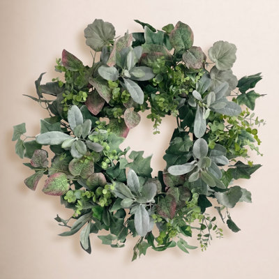 Large Lambs Ear Foliage 26" Greenery Wreath for Front Door