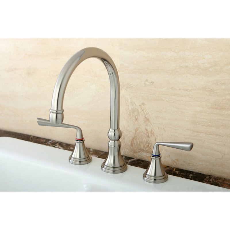 Kingston Brass Silver Sage Double-Handle Widespread Kitchen Faucet, Brushed Nickel, Without Side Spray