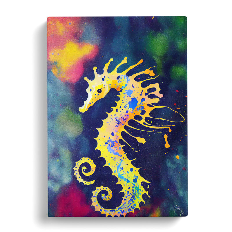 Seahorse Paint Splash No.2 - Wrapped Canvas, 50cm H x 35cm W x 3cm D