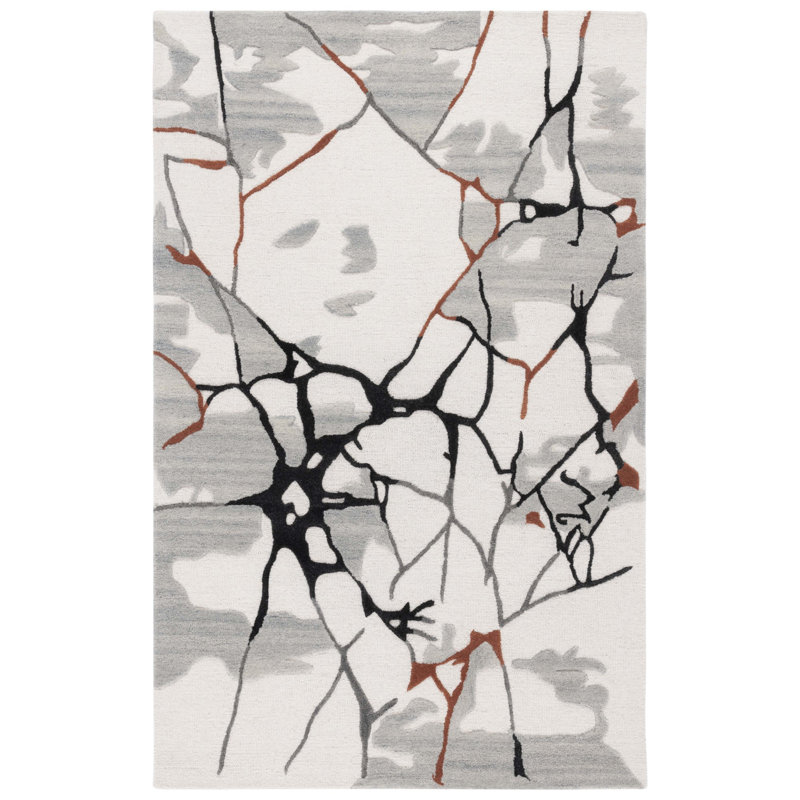 Tapis abstrait touffeté à la main Auburta ivoire / gris / brun, Rectangle de 5 pi x 8 pi