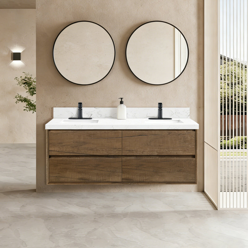 Meuble-lavabo mural 60 po 60 po, 60", Brun