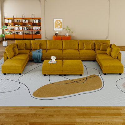 12 Seat Corduroy Convertible Modular Sectional Sofa With Storage, 8 Back Cushion 8 Throw Pillow