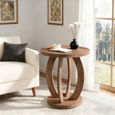Table de bout ronde en bois, table de chevet décorative pour petit salon
