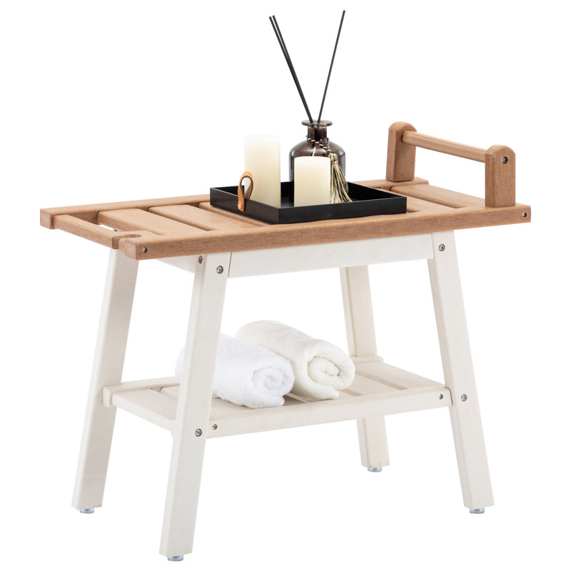 Banc de douche en polyéthylène Natilea, H 20 po x l 24 po x P 12 po, Brun / blanc