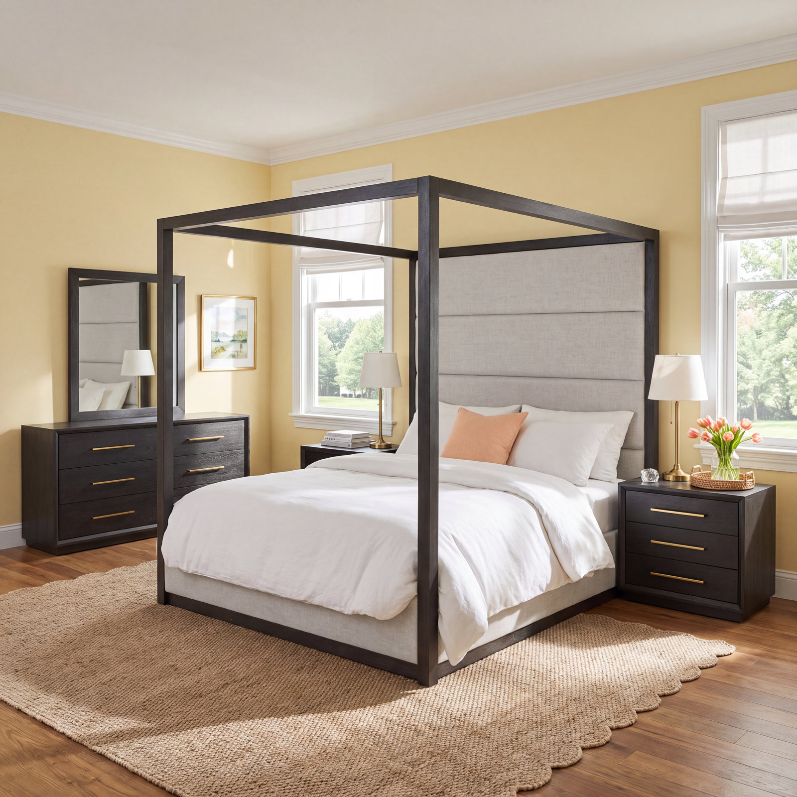 Langley Bedroom Set, King, Gray/Off-White