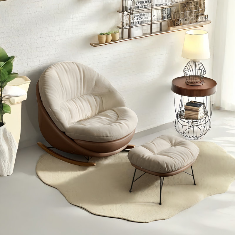 Chaise berçante moderne avec repose-pieds, Brun