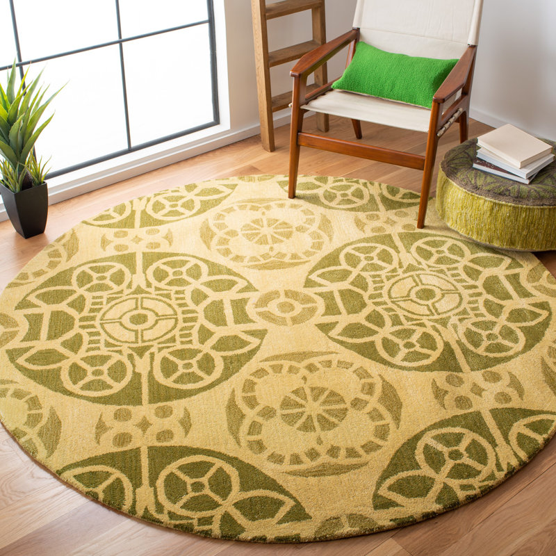 Eaton Wyndham Hand Tufted Wool/Viscose Geometric Rug in Beige/Green, Round 7'