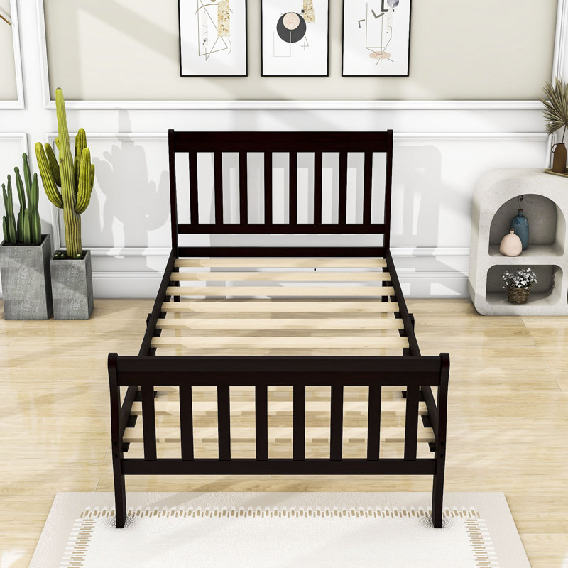 Cesura Twin Wood Platforms Bed with Headboard, Espresso