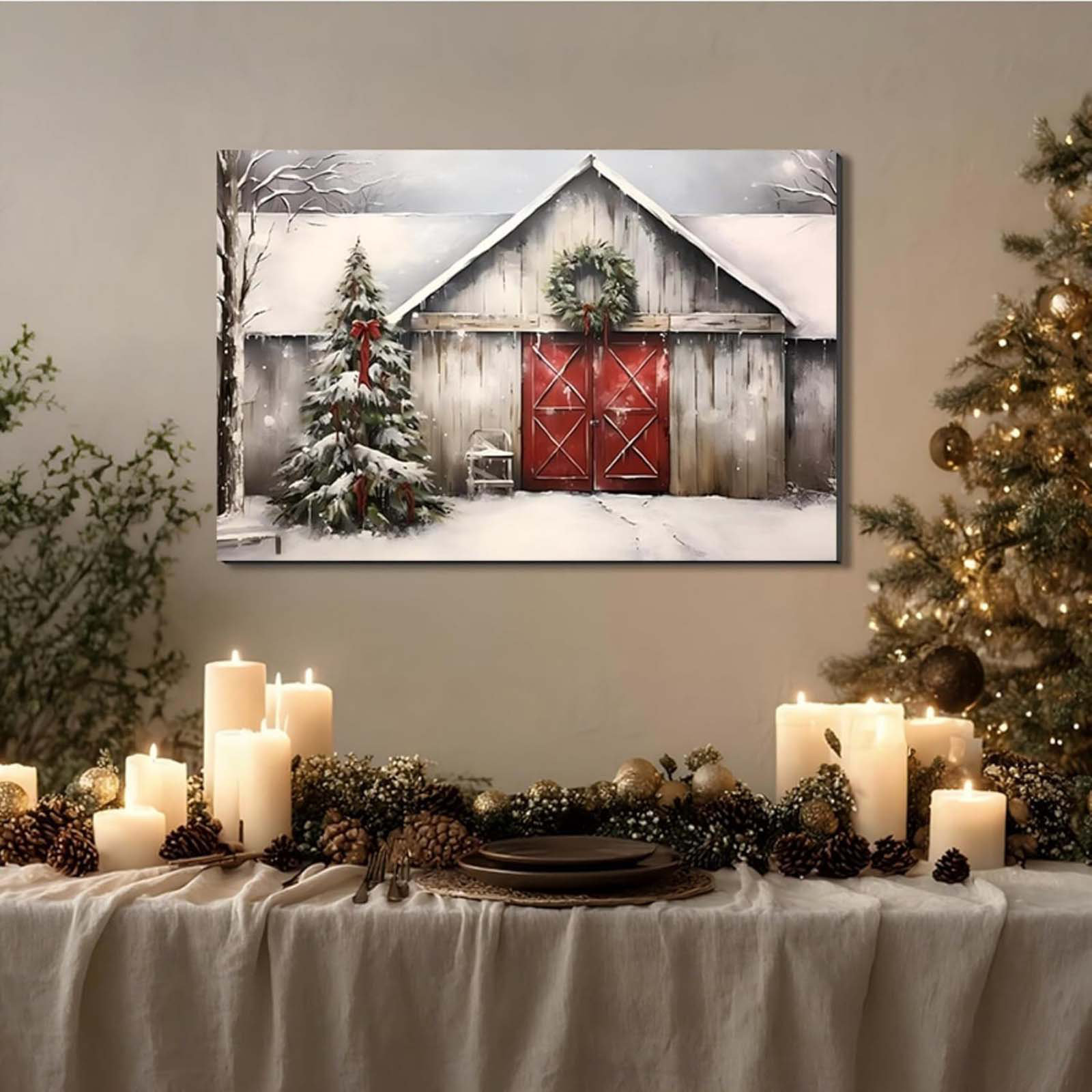 The Holiday Aisle® Vintage Christmas Barn Wall Art 16X24 Inch, Retro ...