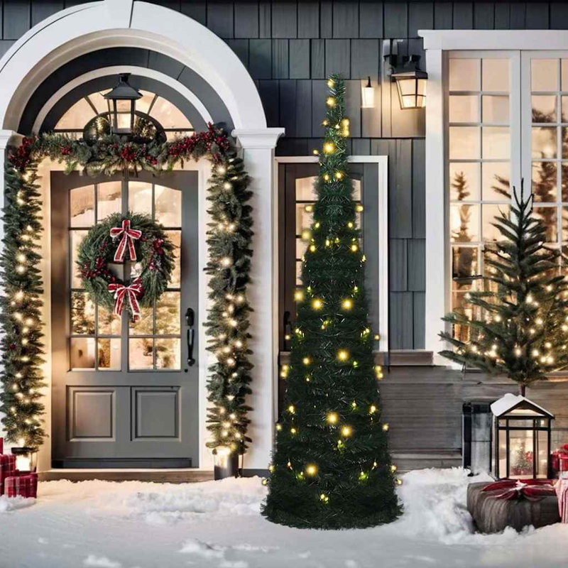 Sapin de Noël artificiel vert pré-illuminé vidaXL Pop-up, 1,8 m, 70,9 po x 23,6 po