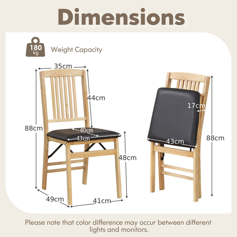 48cm H Solid Wood Folding Side Chair in Black