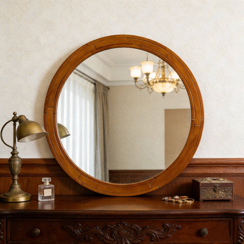 30X30" Modern Wood Round Flat Mirror