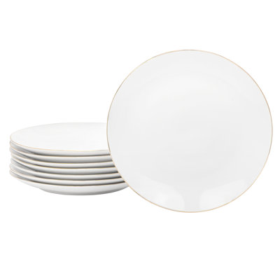 Gibson 8 Piece 7.5 Inch Gold Banded Fine Ceramic Dessert Plate Set