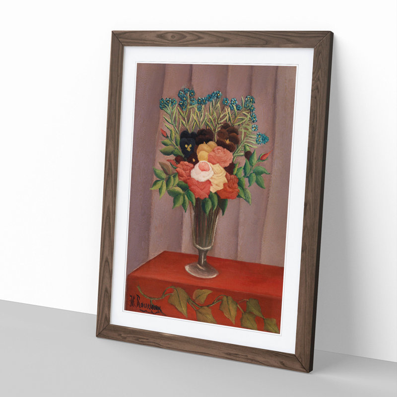 Bouquet of Flowers Vol.1 by Henri Rousseau - Picture Frame Painting, Walnut, 48cm H x 36cm W x 2cm D