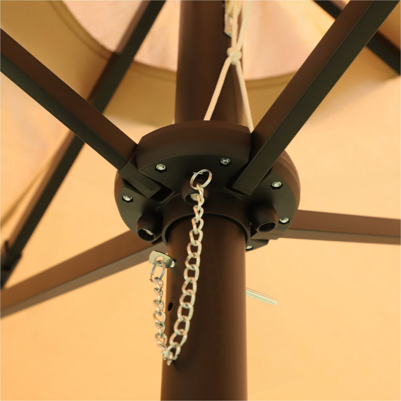 Grand parasol rectangulaire double 15 x 9 pi pour l'extérieur avec lumière et base, Taupe