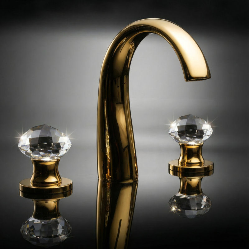 Rock Widespread Bathroom Faucet, Polished Gold