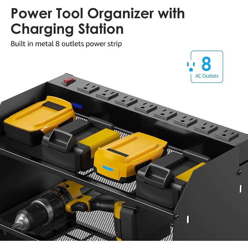 Heavy Duty Wall Mount Modular Power Tool Organizer with Charging Station