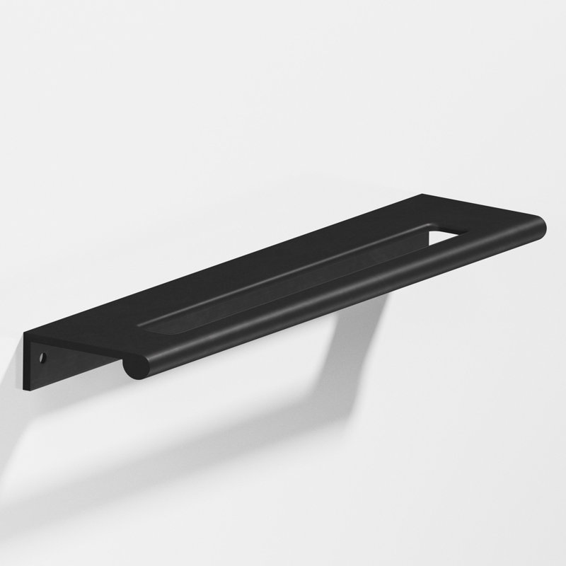 Poignée de bord avec rebord arrondi et découpe centrale, Noir satiné mat, 8"