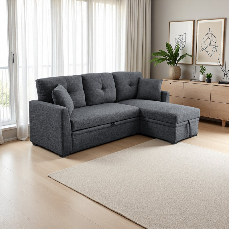 Modular Sleeper Sectional Sofa With Storage, Gray Polyester