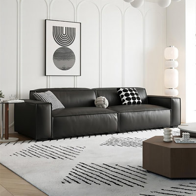 Canapé modulaire noir en cuir véritable