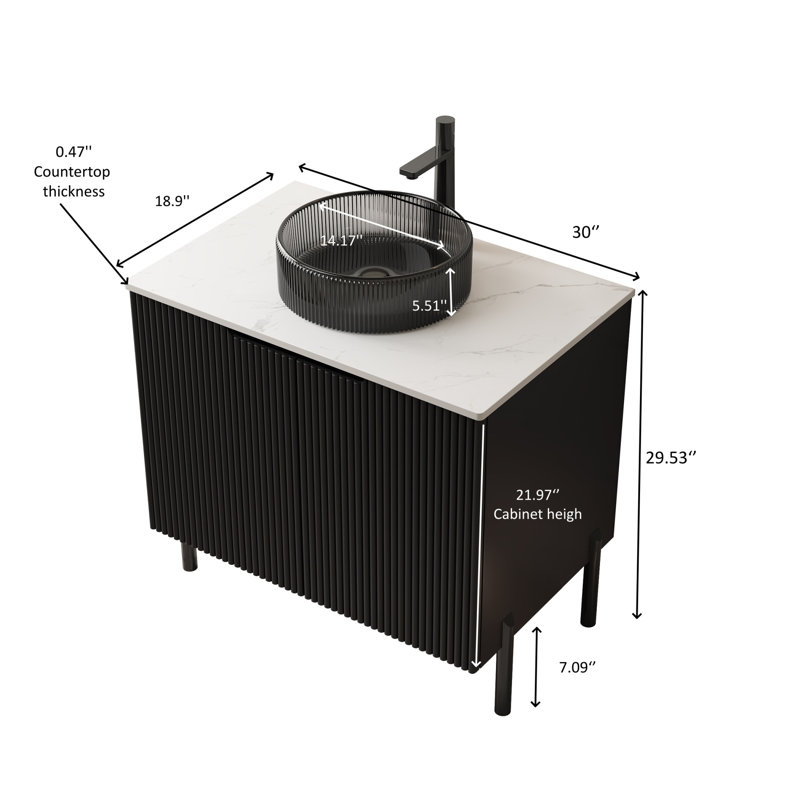 Comptoir de meuble-lavabo noir autoportant 30 po Carrara, L 30 po