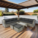 8 Piece Patio Sectional Wicker Rattan Outdoor Furniture Sofa Set With One Storage Box Under Seat And Cushion Box Wicker + Cushion + Clear Glass Top