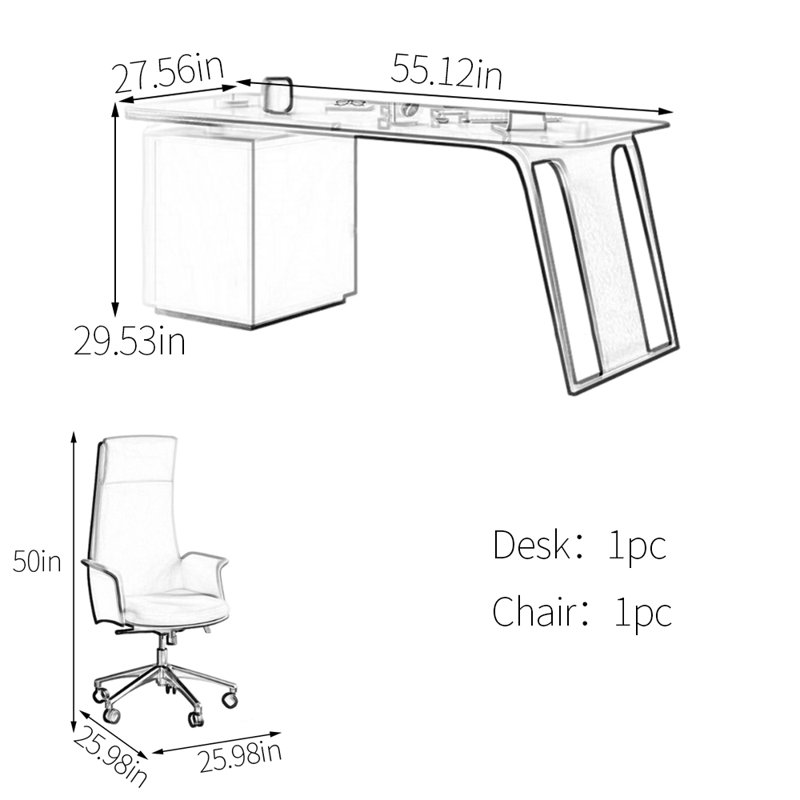 Sintered stone unique desk, White/Gray