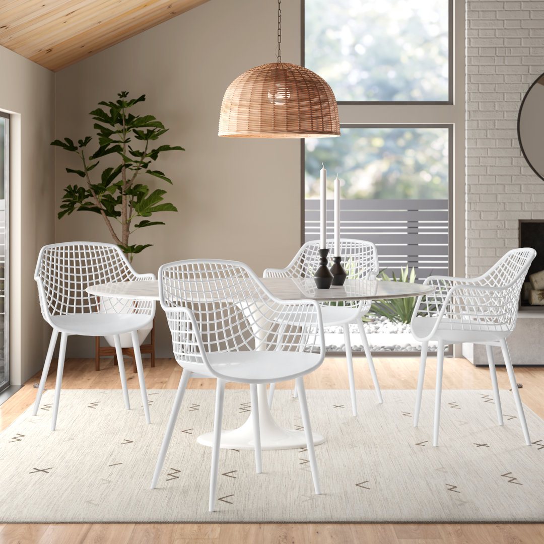 Artez Modern Dining Chair Set Of 4 Plastic Shell Hollow Withmetal Legs For Living Room (Set of 4) Wade Logan® 