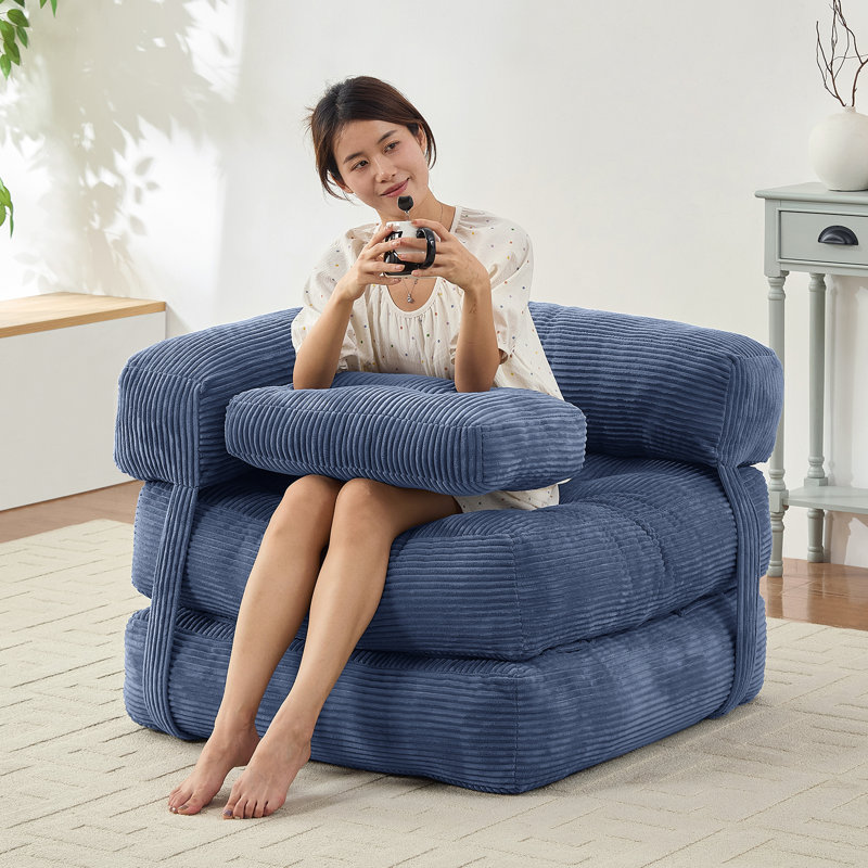 Canapé-lit pliant de 34 po - Chaise longue ergonomique avec coussins amovibles, Bleu très foncé