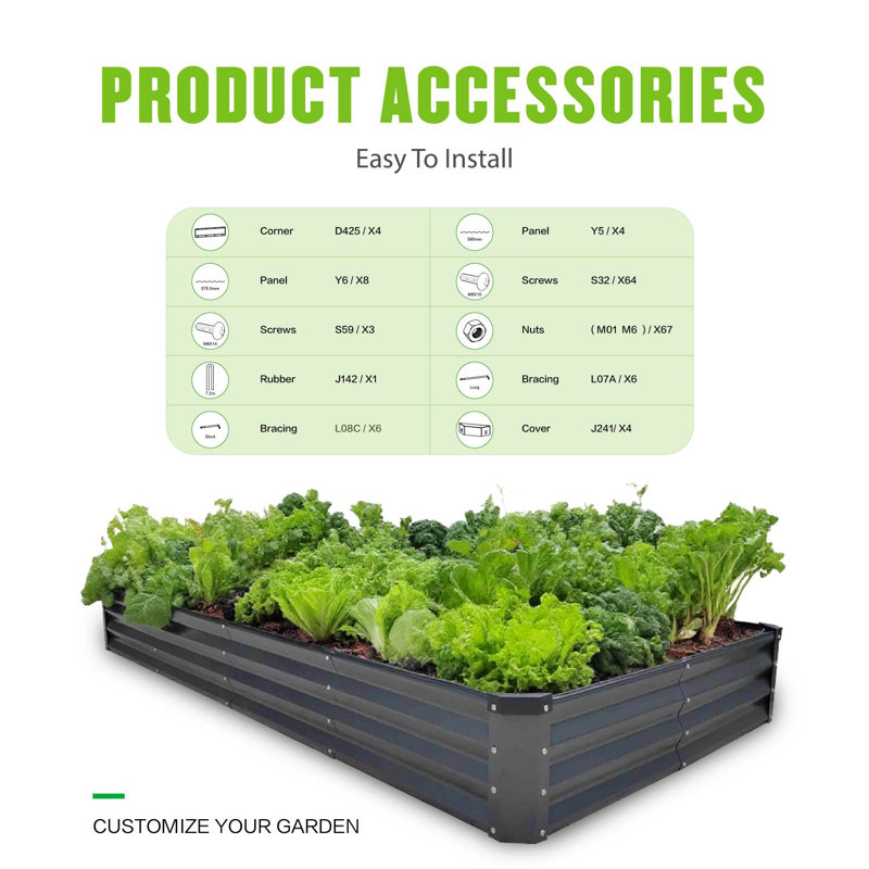  8x4x1ft Galvanized Raised Garden Bed, Planter Boxes Outdoor Large Metal Garden Beds For Planting Vegetables Flowers Herbs Rectangle Dark Gray