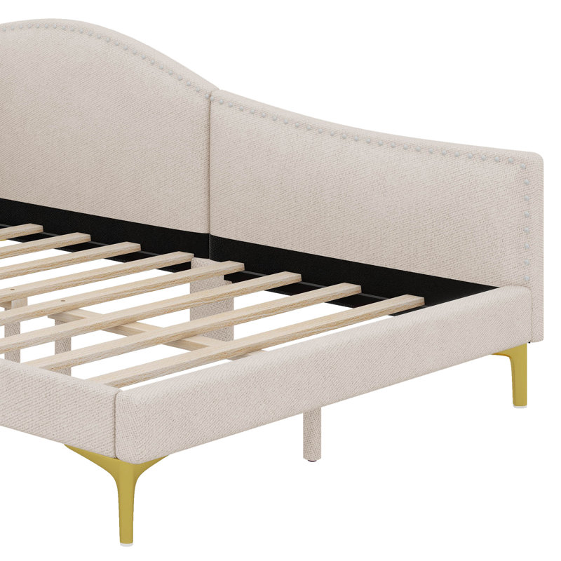 Lit de jour avec tête de lit et accoudoirs Tatro, Lit double, Beige