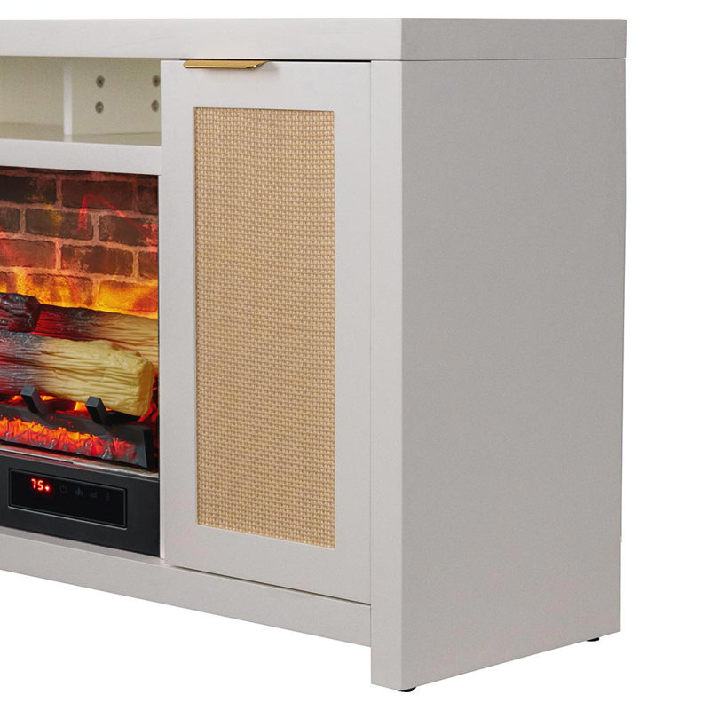Inlet Cove White Rattan TV Stand with Electric Fireplace