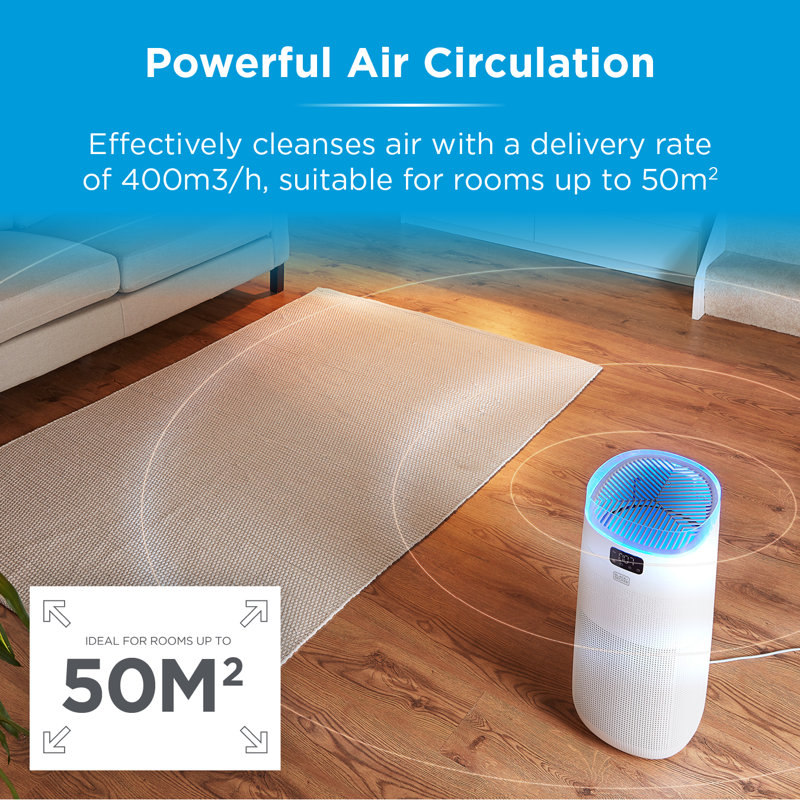 BLACK+DECKER BXAP62002GB Air Purifier with Air Quality Sensor, 8-Hour Timer, White
